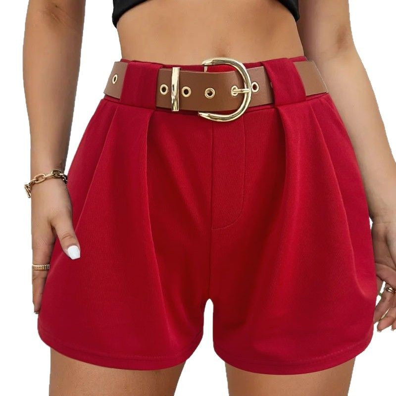 High-waisted pleated shorts for women with belt Lune London