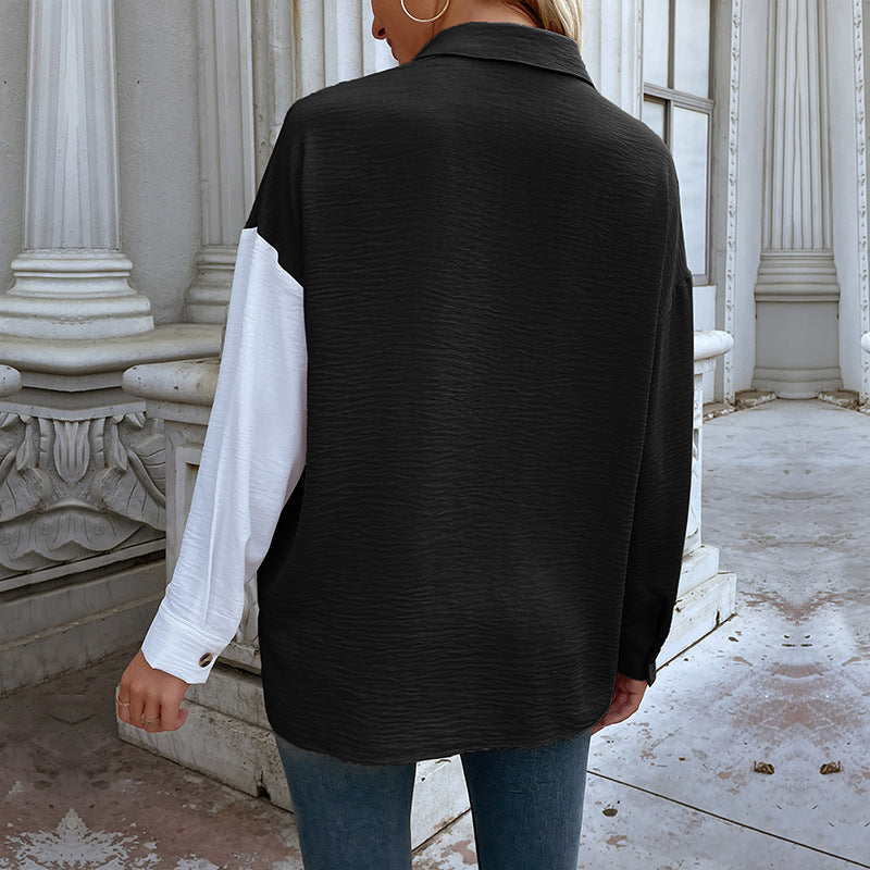 Asymmetrical blouse shirt for women with button placket and chest pocket Lune London