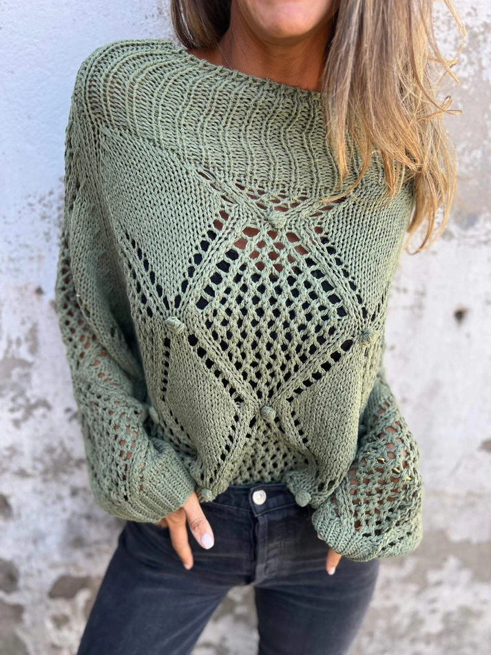 Lightweight knitted sweater for women with a unique crochet pattern Lune London