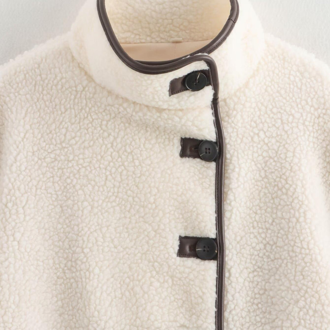 Fleece transition jacket for ladies with high collar and practical pockets Lune London