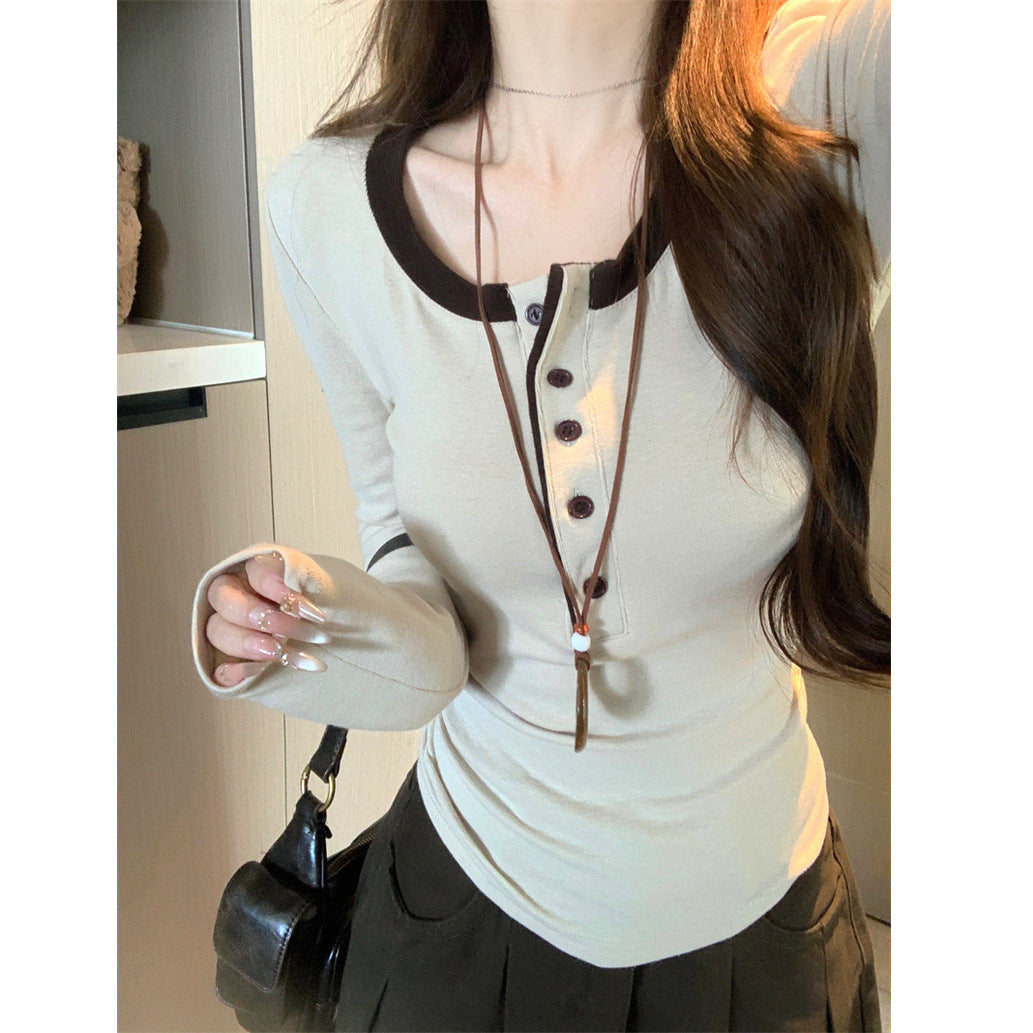 Women's long-sleeve shirt with buttonable neckline and contrasting collar Chic & Stil
