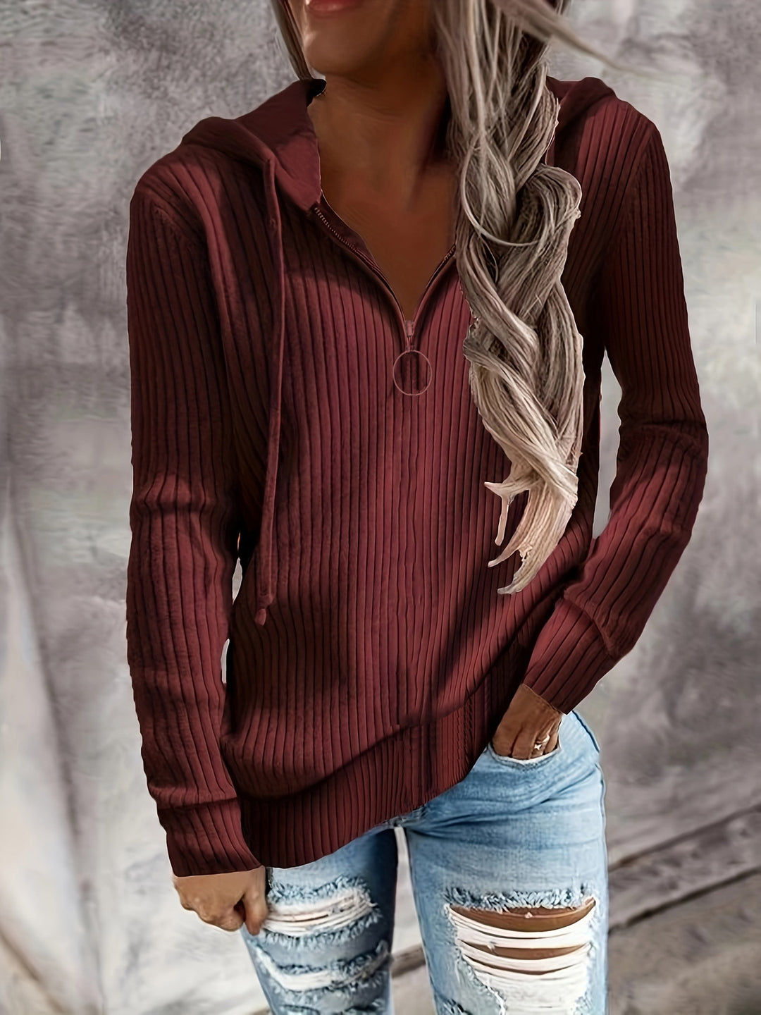 Lady Zip Hoodie with structured rib design and full zip Lune London