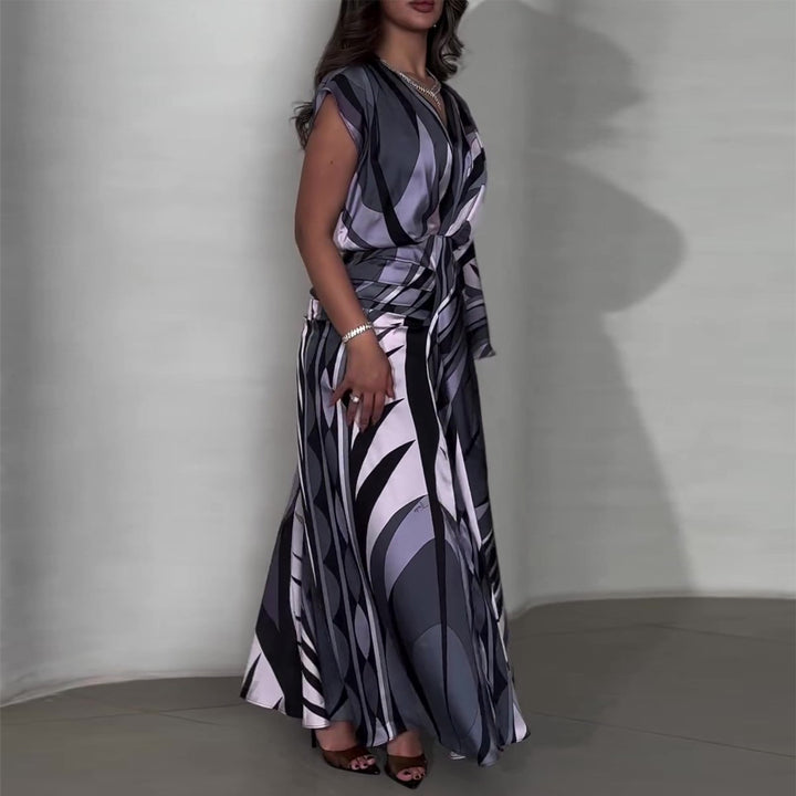 Women's maxi dress with innovative wrap design and flowing hem