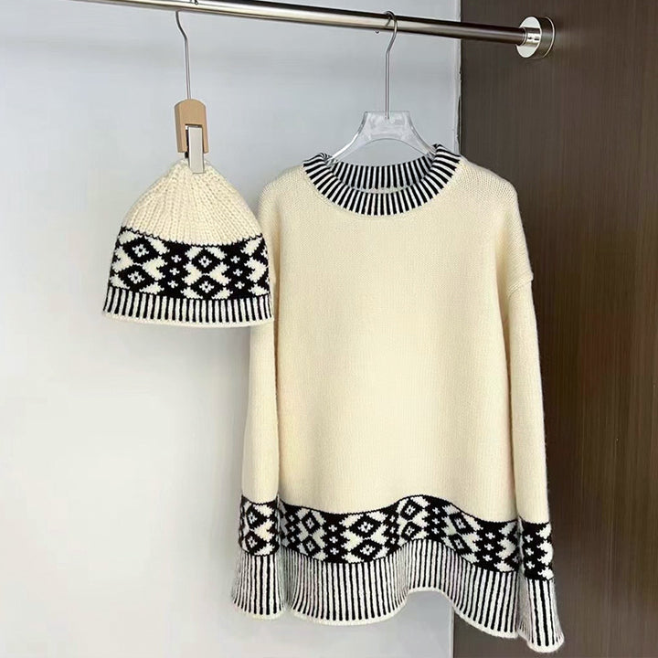 Pull en tricot élégant pour femme avec motif géométrique et col rond Chic & Stil
