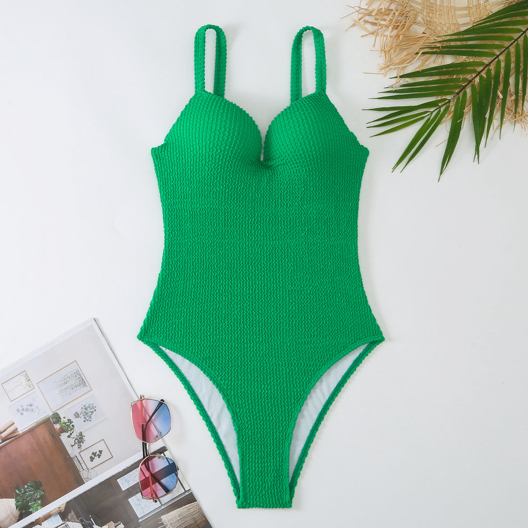 High-waisted swimsuit for women with ribbed textured surface and adjustable straps Lune London
