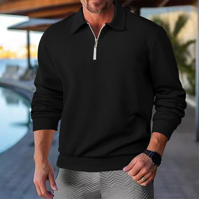 Men's knitted sweater with a short zipper at the front and a textured design Lune London