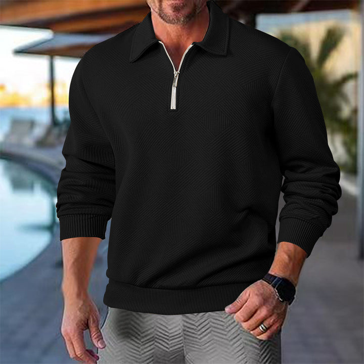 Men's knitted sweater with a short zipper at the front and a textured design Lune London