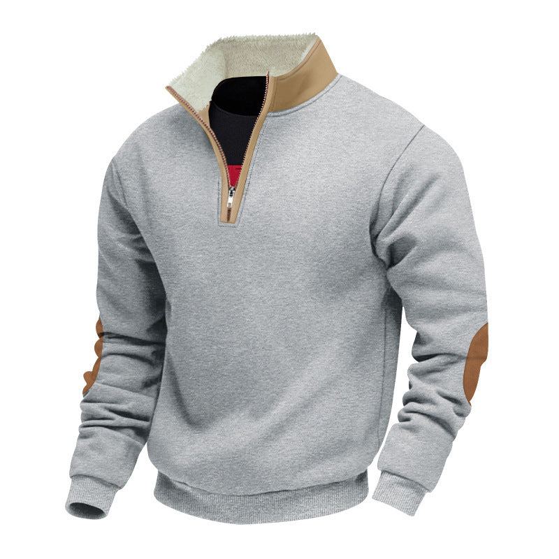 Trendy fleece pullover for men with half-zip and contrasting elbow patches Lune London