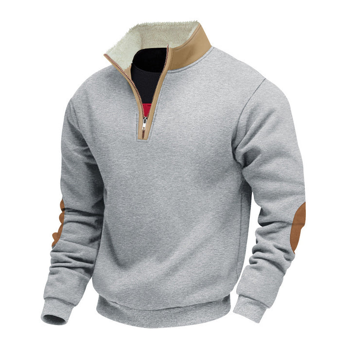 Trendy fleece pullover for men with half-zip and contrasting elbow patches Lune London