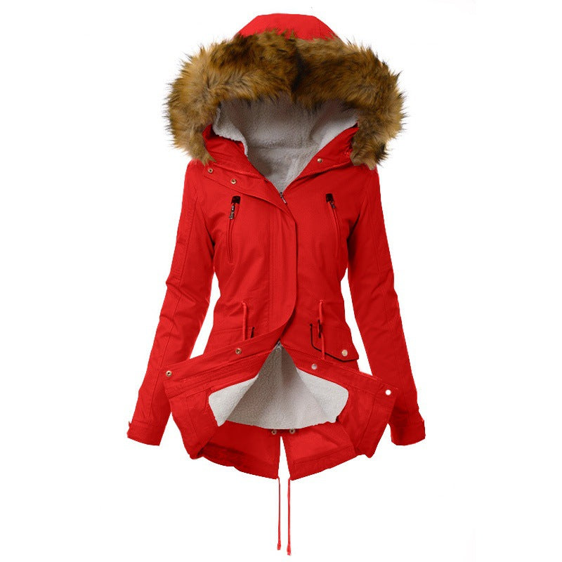 Ladies winter parka with removable faux fur collar Lune London