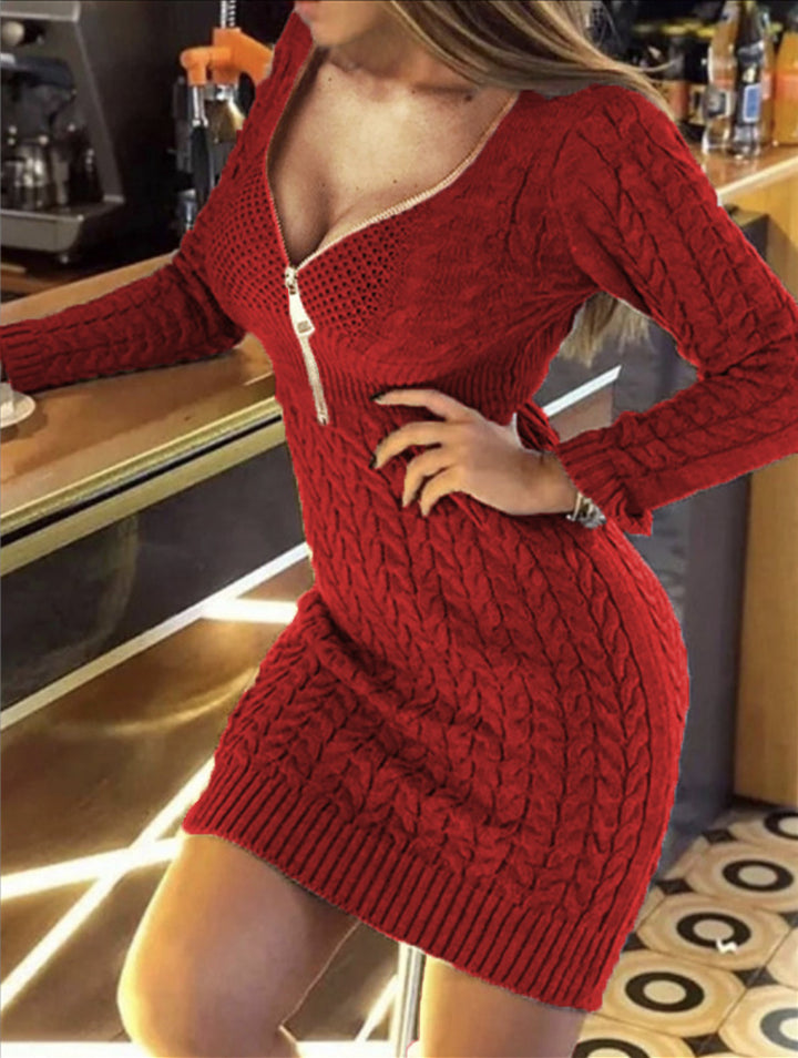 Women’s knitted dress with full zip and pocket pattern Lune London