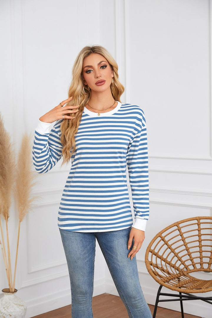 Striped long sleeve ladies t-shirt with round neck Lune London