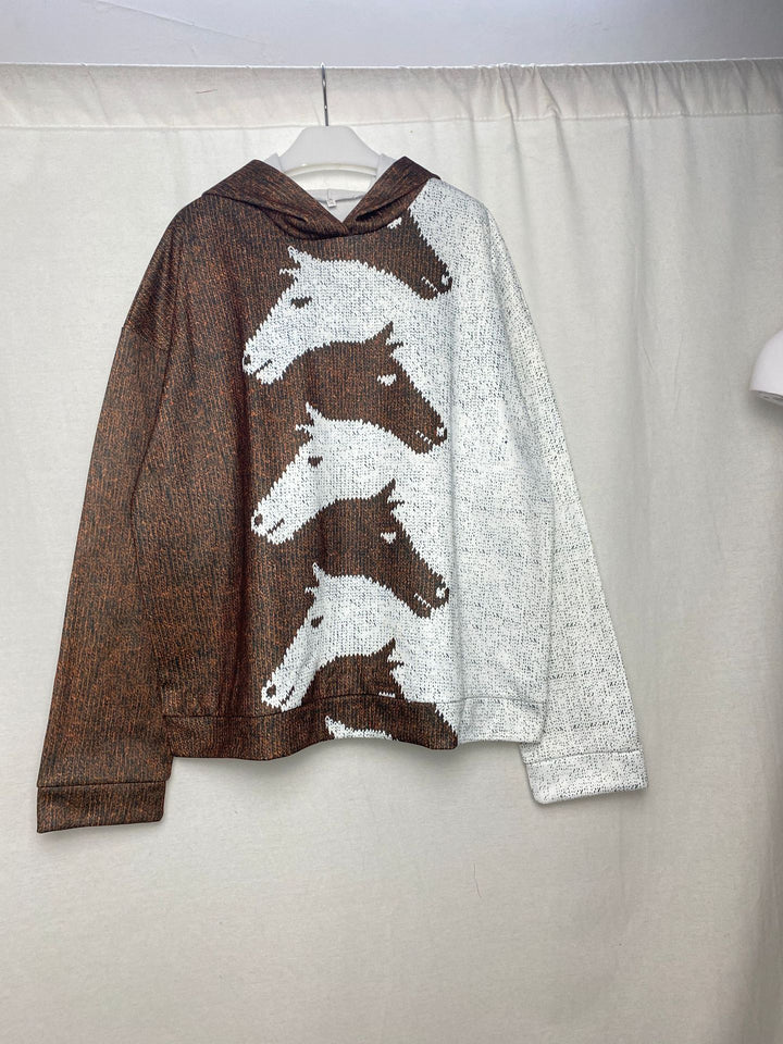 Ladies Comfortable Hoodie with Chic Horse Pattern and Style