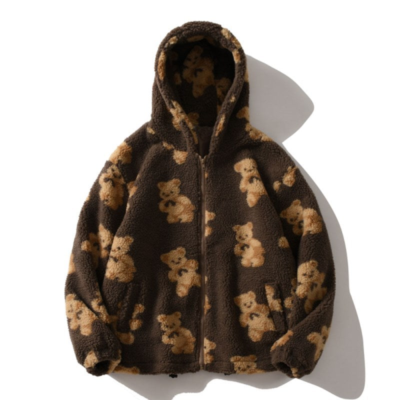 Ladies Cozy Hooded Jacket with Pretty Bear Pattern Lune London