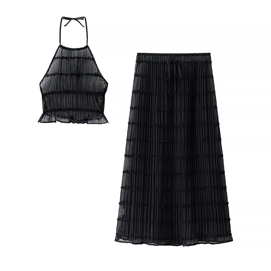 Ladies' set with ruffled t-shirt and maxi skirt Lune London