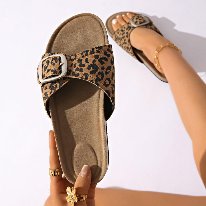 Comfortable slip-on sandals for women with trendy buckle detail Lune London