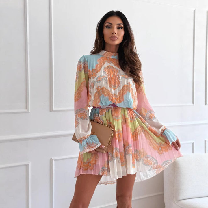 Mini pleated dress for women with colorful print Lune London
