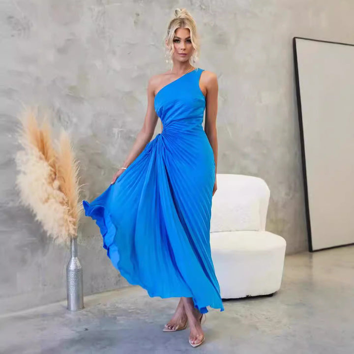 Women's maxi dress with sophisticated draping and asymmetrical design Lune London