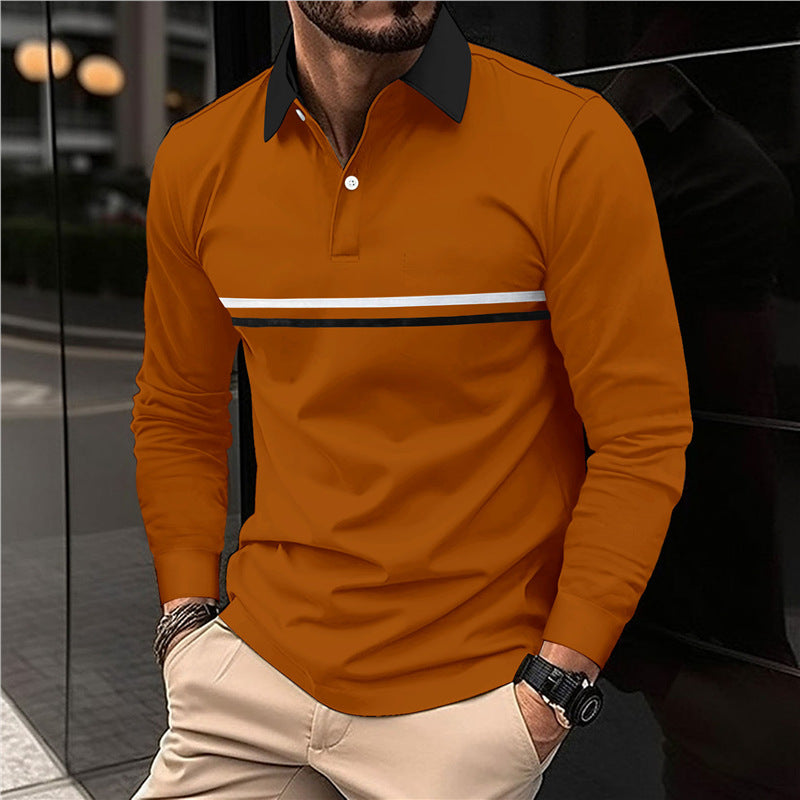 Men's long sleeve polo shirt with modern striped pattern Lune London