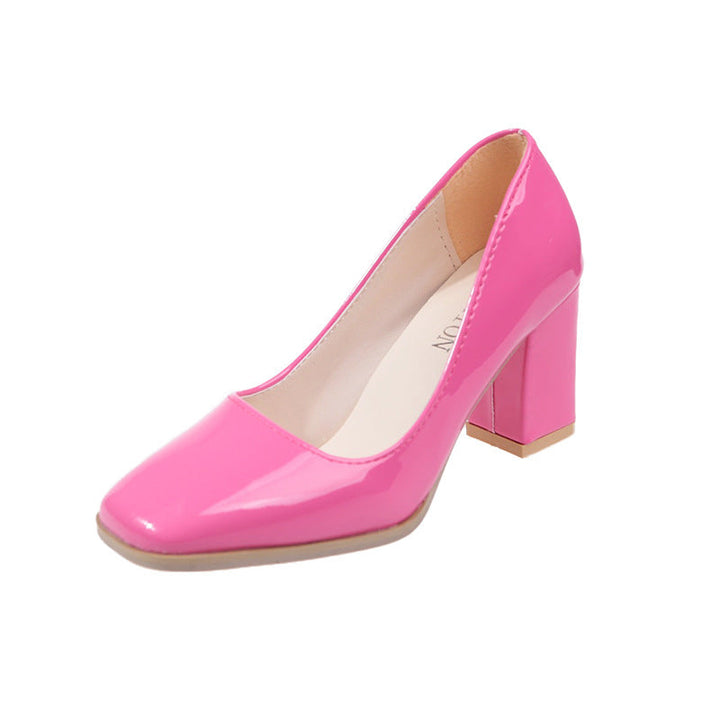 Women's Elegant Pumps with Square Toe Cap and High Block Heel Lune London