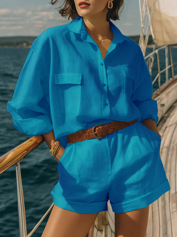 Women's Airy Short Sleeve Shirt and Shorts Set Lune London