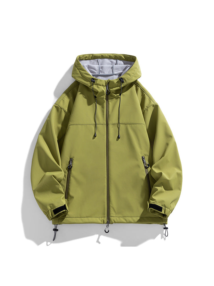 Functional outdoor windbreaker jacket for men with adjustable hood Lune London