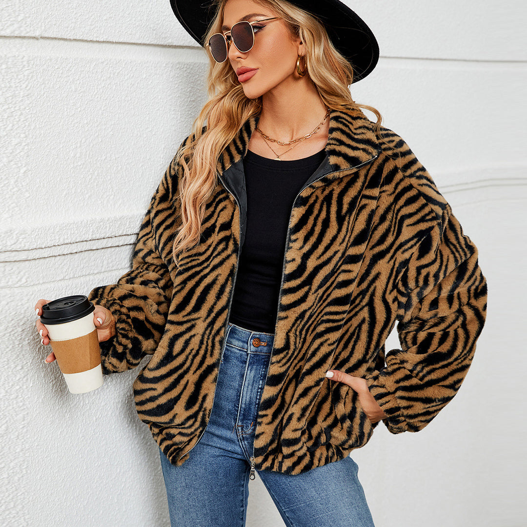 Ladies zebra pattern fleece jacket Lune London