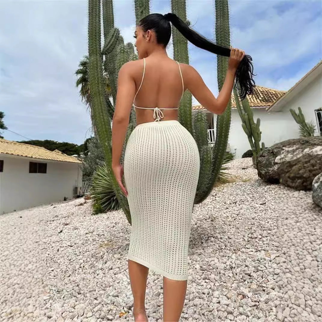 Knit top for women with plunging neckline and elastic midi skirt Lune London