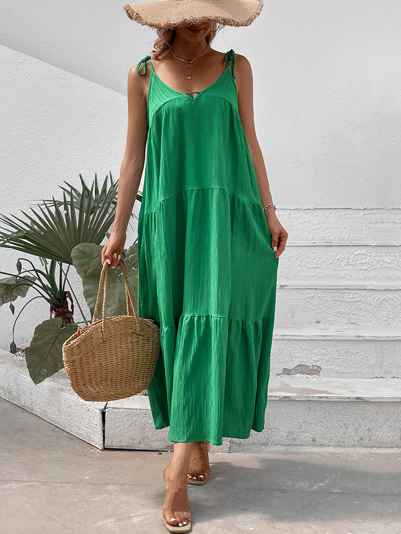 Women Draped Maxi Dress with Adjustable Spaghetti Straps Lune London