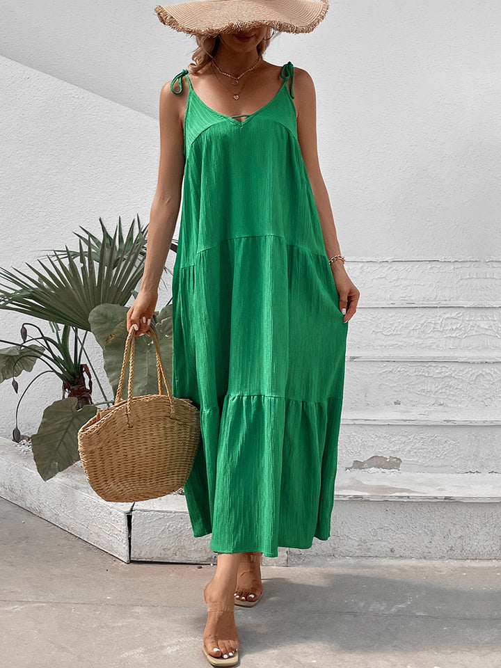 Women Draped Maxi Dress with Adjustable Spaghetti Straps Lune London