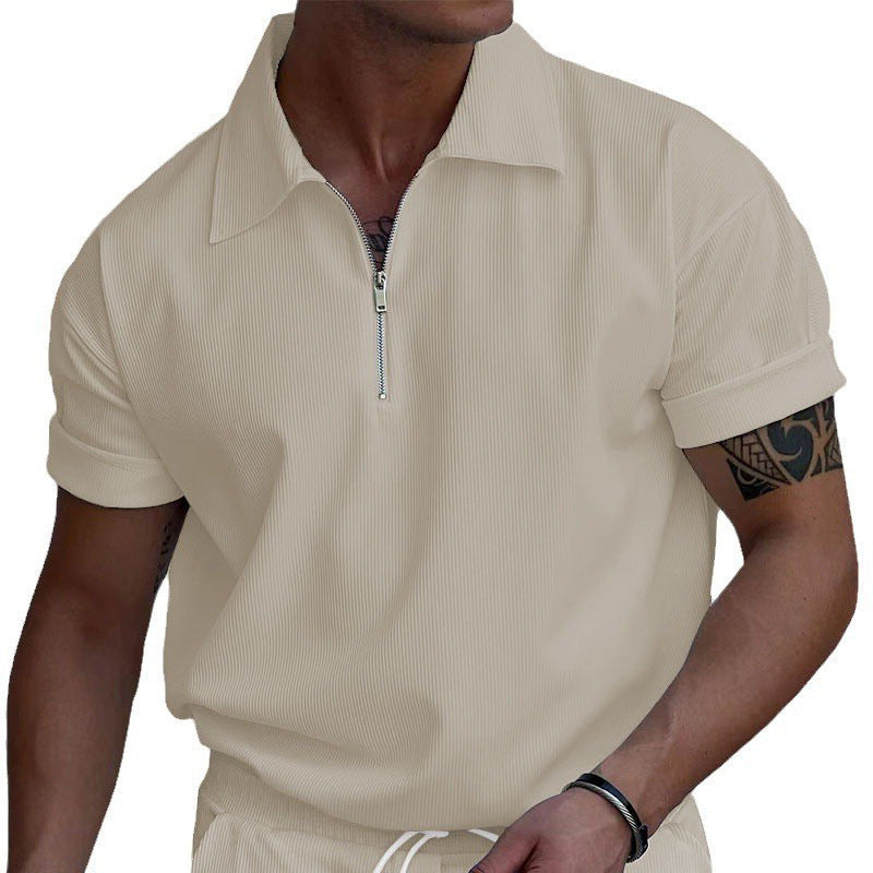 Short sleeve polo shirt for men with zip closure and structured fabric Lune London