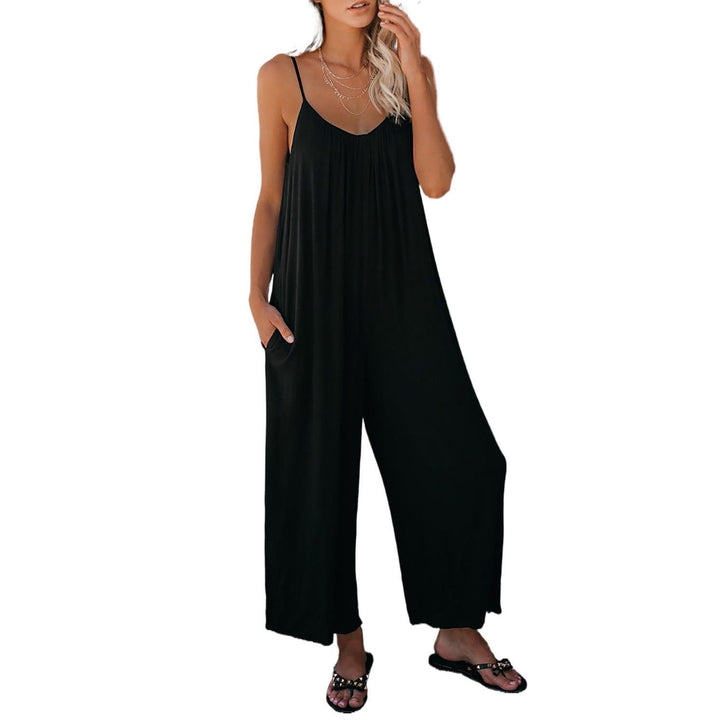 Casual summer jumpsuit for women with plunging neckline and practical pockets Lune London