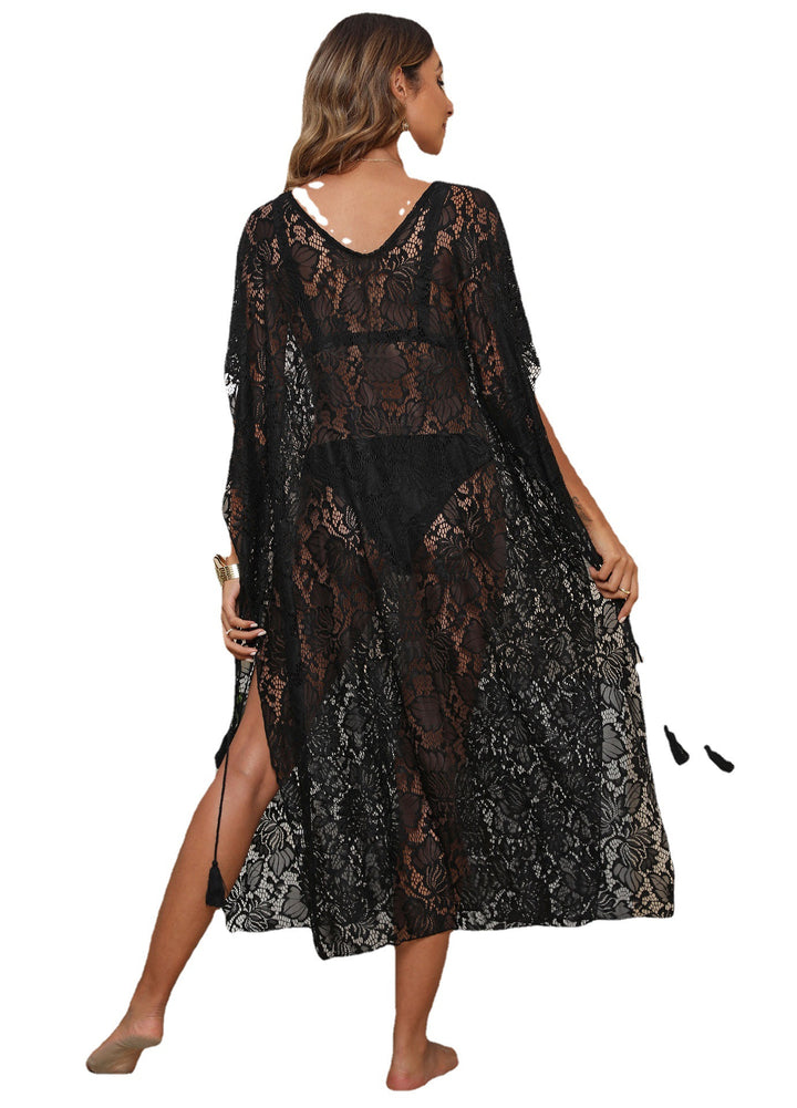 Ladies Transparent Floral Lace Beach Cover-up Dress Lune London