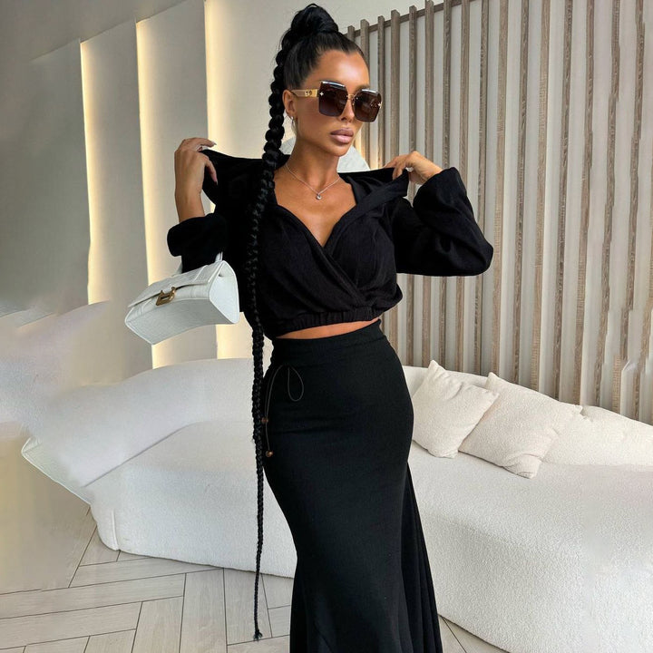 Asymmetrical hem wrap dress for women with elegant puff sleeves Lune London