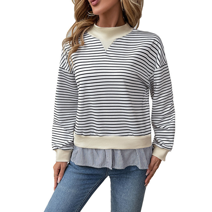 Sweat-shirt tendance pour femmes avec motif de rayures asymétriques et finition à volants Chic & Stil