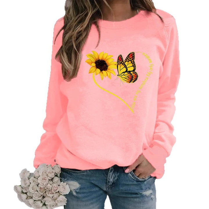 Sweatshirt pour femmes avec motif graphique de papillon et de tournesol Chic & Stil