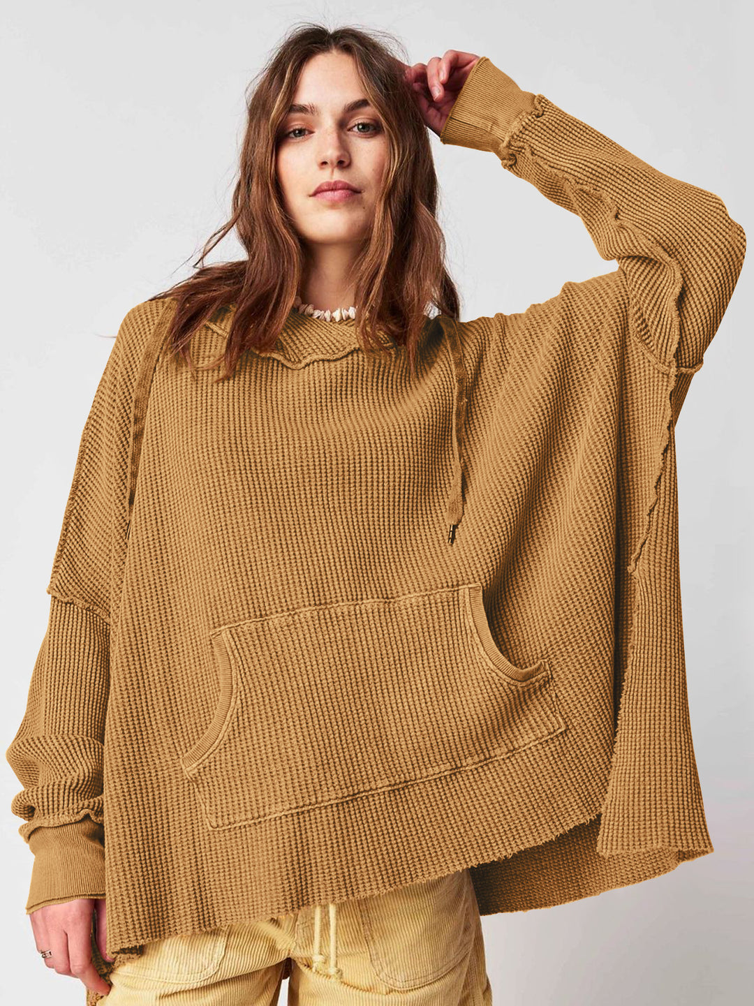 Ladies Oversized Waffle Hoodie with Kangaroo Pocket Lune London