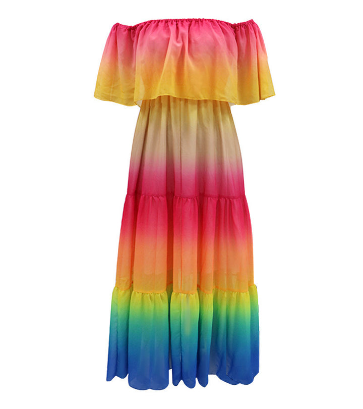 Lune London off-shoulder maxi dress for women with layered hem