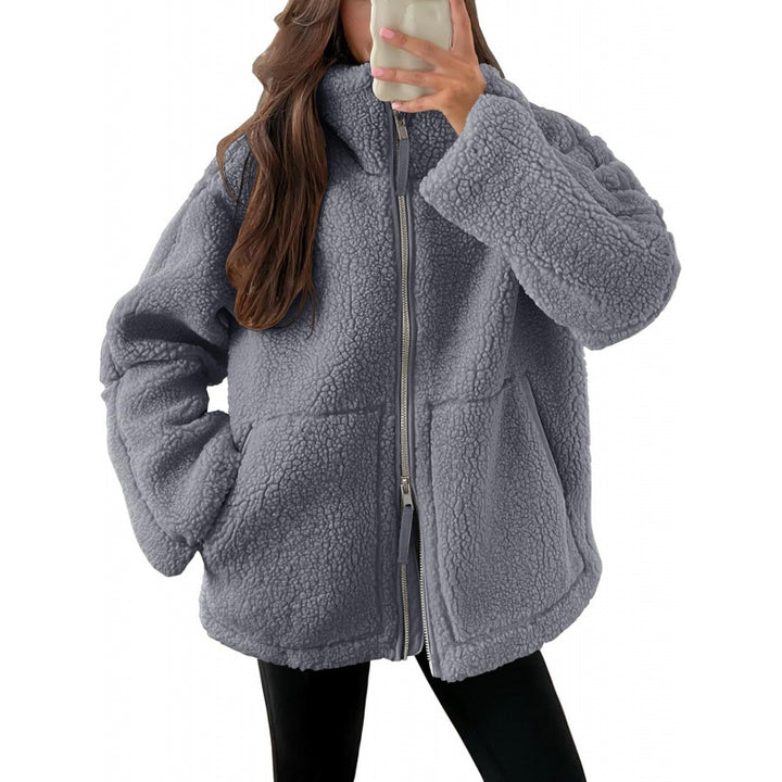 Ladies Teddy Fur Jacket with Large Collar and Zipper Lune London