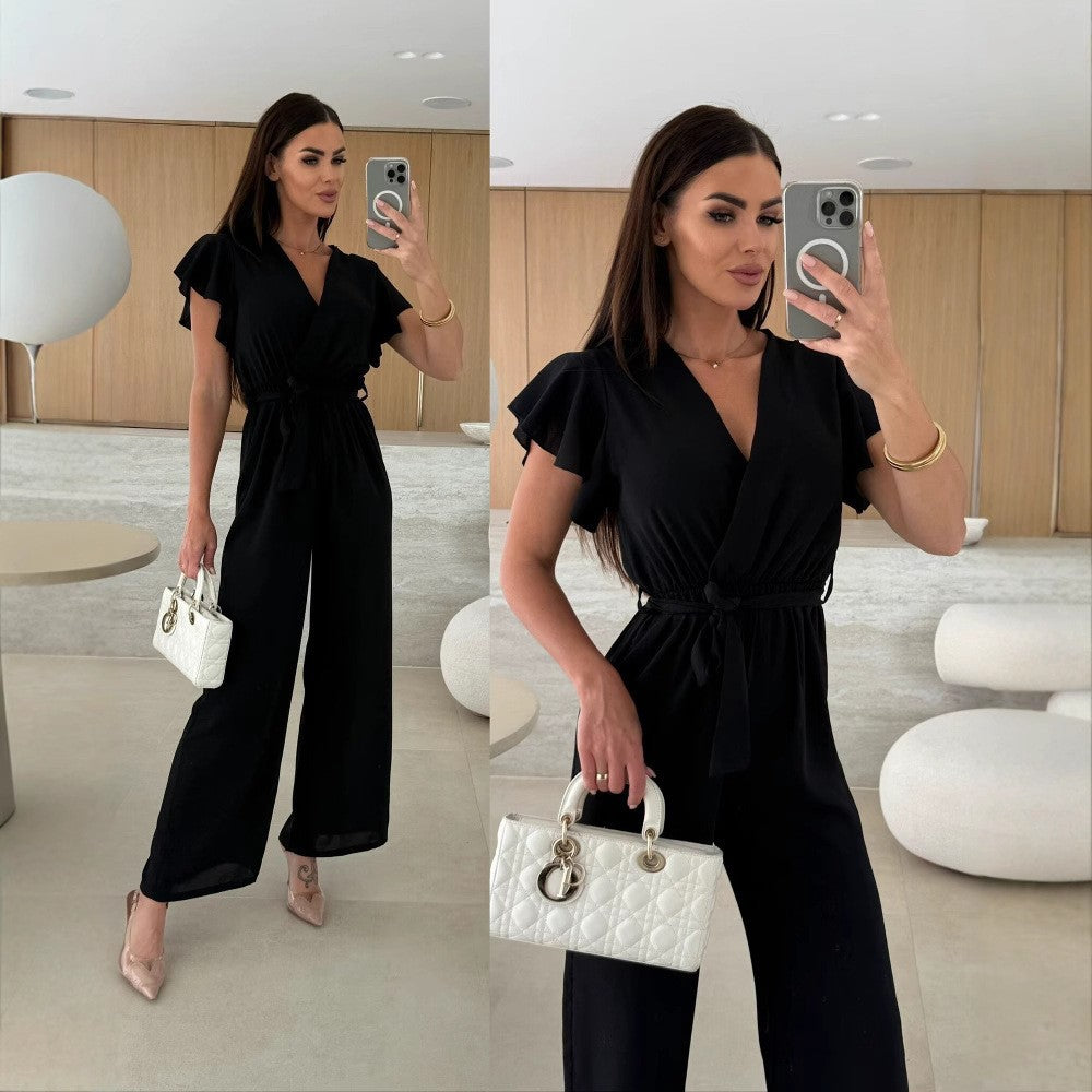 Ladies Wide Leg Ruffle Jumpsuit Lune London