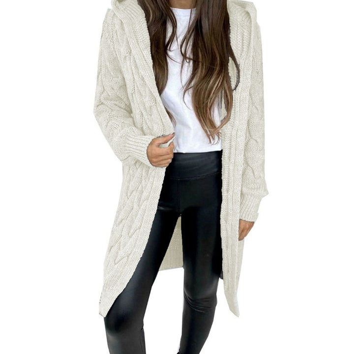 Ladies chunky knit coat with hood and braided design Lune London