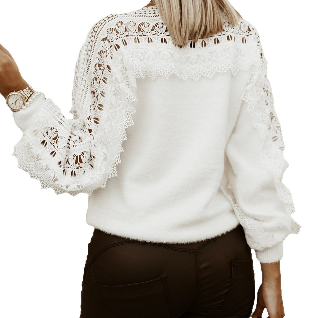 Knitted sweater for women with lace elements and ruffles Lune London