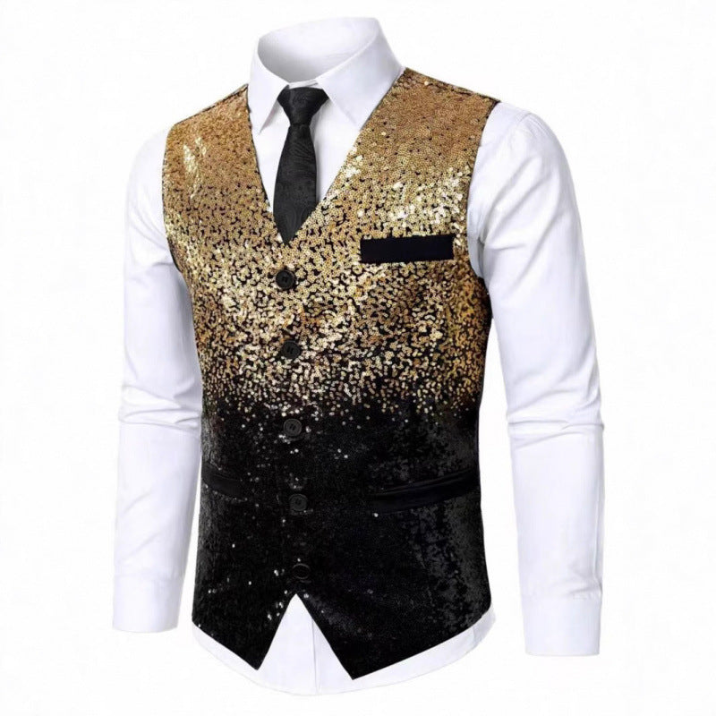Men's Sparkling Party Vest with Shiny Sequin Pattern Lune London