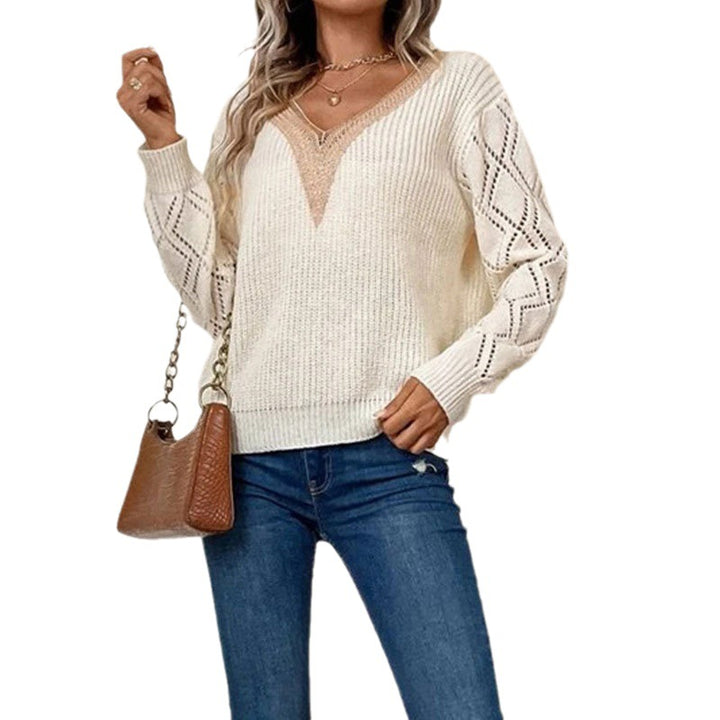Pull en tricot pour femmes avec col en V et poches plaquées Chic & Stil
