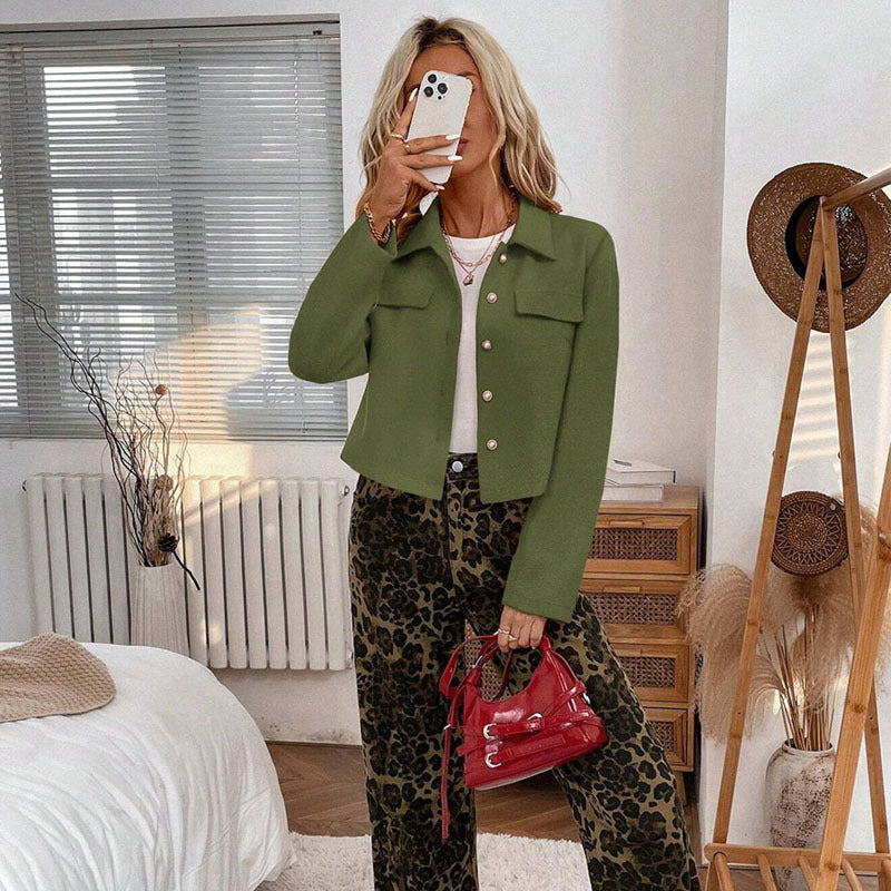 Short blazer jacket for women with decorative button details and practical pockets Lune London