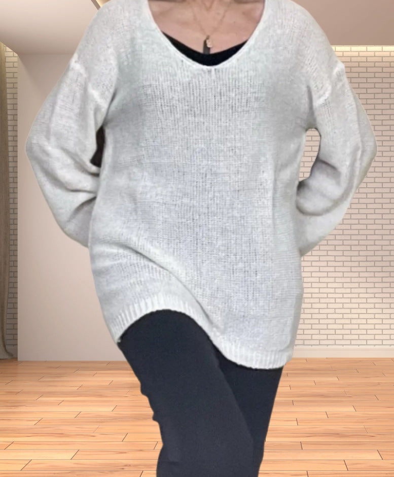 Women knitted sweater with V-neck and relaxed fit Lune London