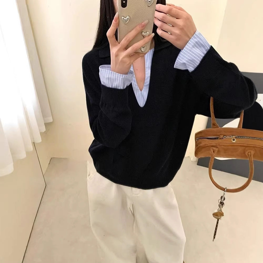 Pull élégant pour les femmes avec col de chemise inséré Chic & Stil