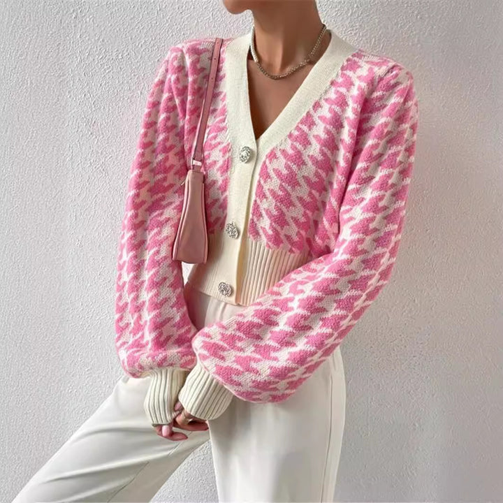 Knit jacket for women with a modern houndstooth pattern Lune London