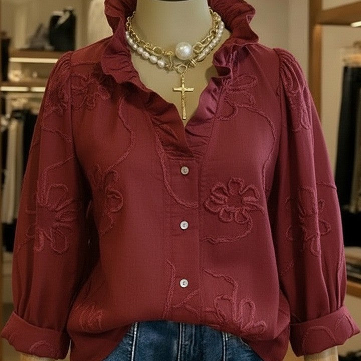 Ladies elegant blouse with floral embroidery and voluminous sleeves Lune London