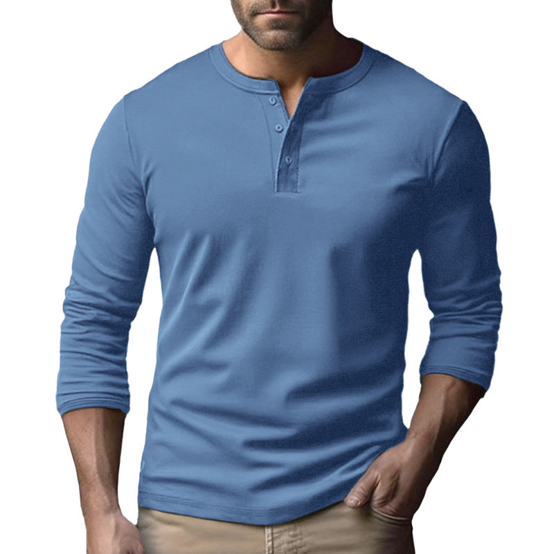 Men's Long Sleeve Henley Shirt in Breathable Cotton Blend Lune London